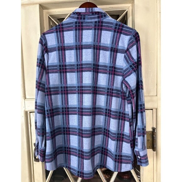 Members Mark Women M Blue Favorite Plaid Top Cozy Stretch Soft Button Up U4 - Picture 4 of 11